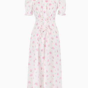 Sleeper Marquise Linen Dress in Roses